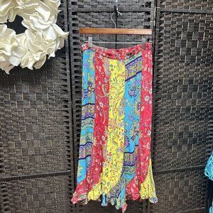 Vintage Colorful Floral Paisley Ruffle Bohemian Skirt Size Small by Requirements